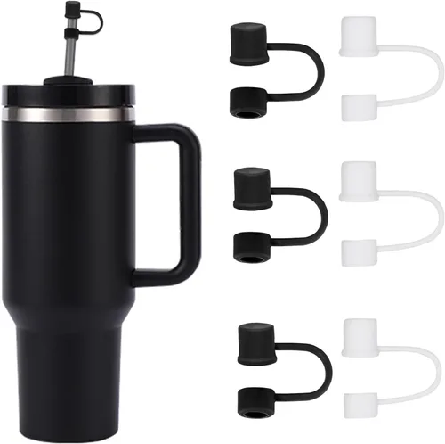 Miniatura 25 de 6 piezas de cubiertas de pajita de silicona con tapa compatible con vaso Stanley de 30-40 oz con mango, tapa de 10 mm, cubiertas de pajita a prueba