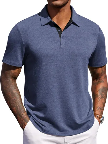 Miniatura 10 de COOFANDY Camisas polo de manga corta para hombre, estilo casual, de verano, cuello clásico, para golf