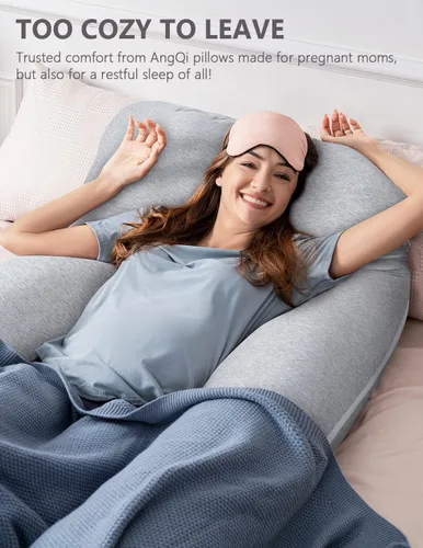 Miniatura 5 de AngQi - Almohada de embarazo con funda de jersey, almohada de cuerpo completo en forma de U para mujeres embarazadas, color gris