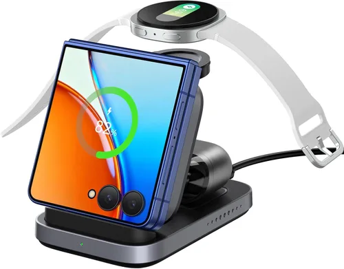 SwanScout Cargador inalámbrico para Samsung Z Flip 7/7 FE/6/5/4/3, estación de carga 3 en 1 para Galaxy Watch 8 Classic/8/Ultra/7/FE/6/5/4,