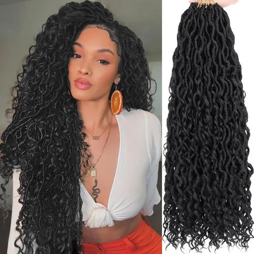 Miniatura 19 de COOKOO 14 pulgadas, 8 piezas de cabello de ganchillo Goddess Locs en total 112 hebras de pelo sintético negro natural de ganchillo de río hippie