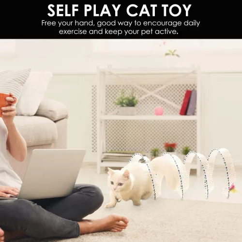 Miniatura 2 de Juguete de túnel en espiral para gatos, 25.59 pulgadas desplegado con varita de gato, plegable, túnel en espiral de caza con juguetes de ratón