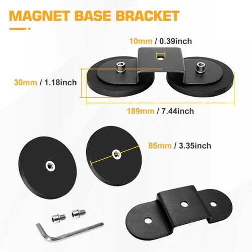 Miniatura 3 de WFPOWER Paquete de 2 soportes de base magnética fuerte para barra de luz, potente soporte de montaje magnético con almohadilla de goma para luz