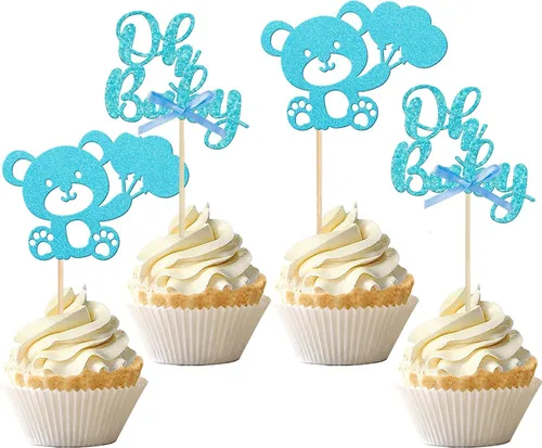 Miniatura 4 de 36 piezas de decoración de cupcakes con lazo rosa y azul para revelación de género, temática de niño o niña, decoración de cupcakes de papel