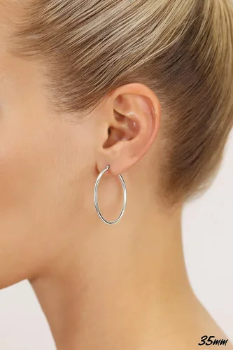 Miniatura 2 de Aretes redondos clásicos de oro blanco de 14K sin extremos