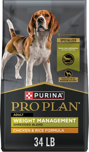 Purina Pro Plan Alimento para perros con fórmula de mezcla triturada de pollo y arroz para el control de peso - Bolsa de 34 lbs (15.42 kg)