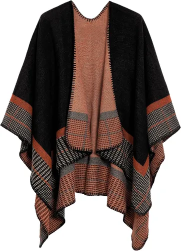 Miniatura 201 de Urban CoCo Poncho de colores para mujer, chal con frente abierto, color en bloques