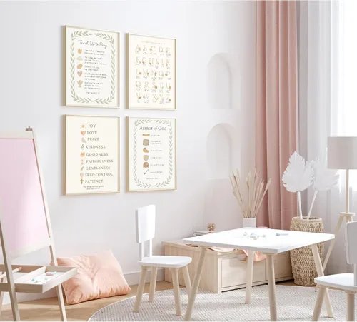 Miniatura 6 de Arte de pared para sala de juegos para niños, póster de lienzo con versículo bíblico, decoración de pared del alfabeto abc, imágenes de escrituras