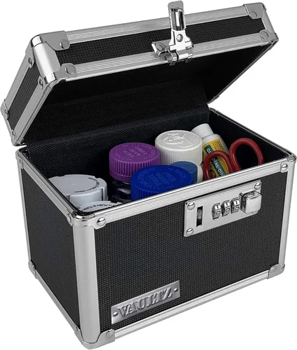 Vaultz Caja de Seguridad para Medicamentos con Cerradura - 5 x 7 x 5 Pulgadas - Caja Fuerte Segura con Cerradura de Combinación - Ideal para Negro