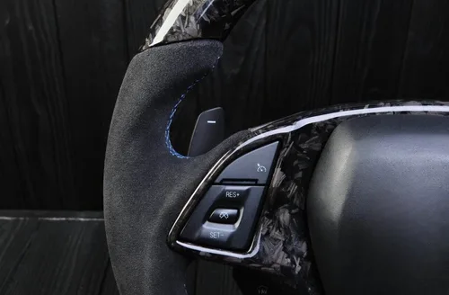 Miniatura 4 de iJDMTOY Extensiones de palanca de cambios de paleta más grandes estilo patrón de fibra de carbono forjada compatibles con Chevrolet 2014-2019 C7