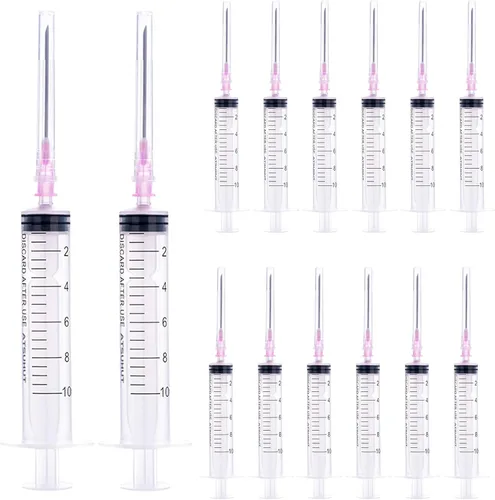 40 jeringas Luer lock de 0.3 fl oz con agujas de 18ga, jeringas y agujas de plástico desechables de embalaje individual para laboratorios
