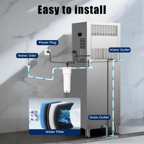 Miniatura 6 de Máquina comercial para hacer hielo de 580 libras/24 horas, contenedor de almacenamiento grande de 380 libras, 210 cubitos de hielo en 5 a 15