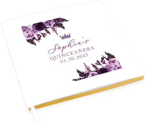 Miniatura 15 de Andaz Press Libro de invitados de quinceañera personalizado con detalles dorados, 120 páginas de 8.5 x 8.5 pulgadas, álbum de fotos de tapa dura