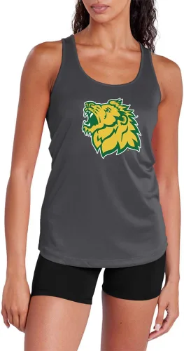 Miniatura 397 de Camiseta deportiva sin mangas oficial de la NCAA Collegiate para mujer, con espalda cruzada, logotipo primario, colección carbón