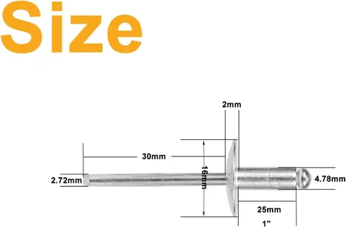 Miniatura 3 de 80 remaches ciegos de brida grande, remaches de aluminio de 3/16 x 1 pulgada, diámetro de brida de 5/8 pulgadas/0.630 in, grosor de agarre