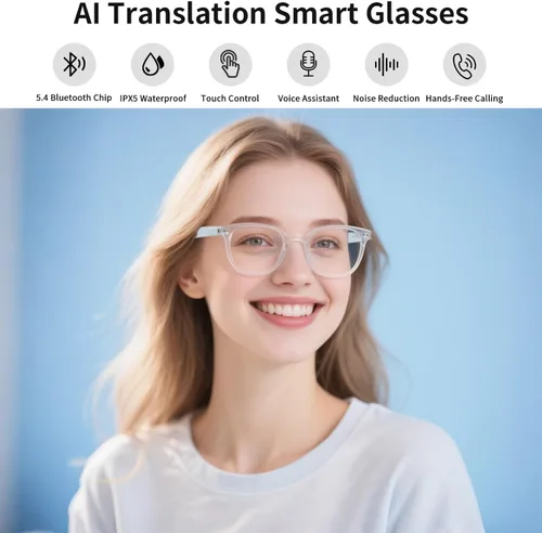 Miniatura 2 de Lentes inteligentes AI para hombres y mujeres, impulsados por IA por traducción, reducción de ruido, micrófono y altavoces de audio de oído abierto