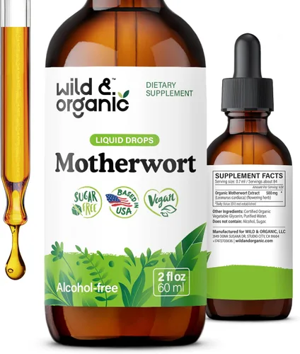 Wild & Organic Motherwort Tintura - Buen estado de ánimo, calma, apoyo de la mujer - Gotas de extracto de hierba Motherwort - Suplemento vegano, sin