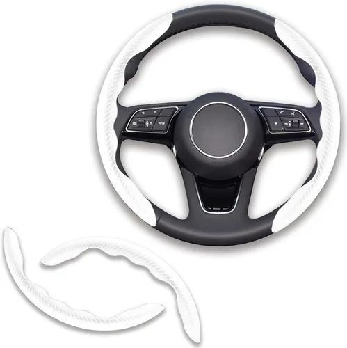 Miniatura 13 de 2 piezas Fundas de Volante de Fibra de Carbono de Ajuste Universal, Funda de Volante Antideslizante/Protector de Volante Segmentado/Accesorios Rojo