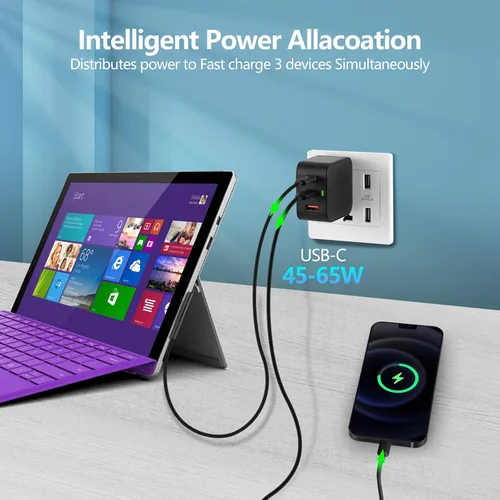 Miniatura 2 de 65W GaN USB C PD 3.0 QC 3.0 cargador, Surface Pro Mini cargador de viaje para Surface Pro 3/4/5/6/2017/Surface Go/Surface Laptop/Surface Book