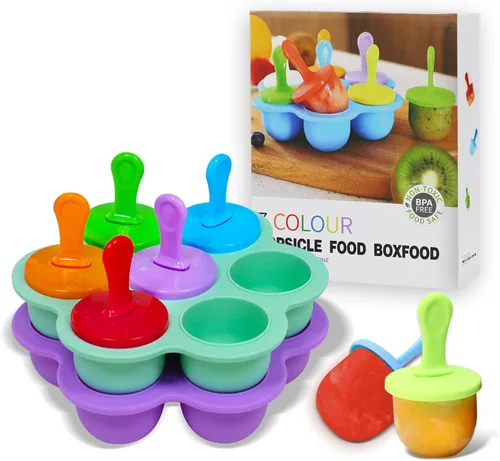 Moldes de silicona para paletas de 14 cavidades, 2 moldes para paletas de hielo con palos de colores para morder huevos, moldes de helado, Morado y