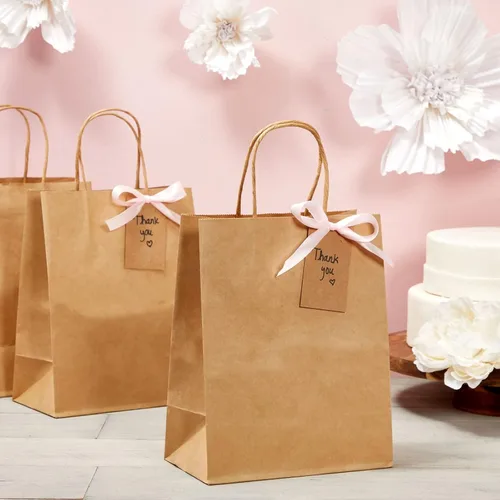 Miniatura 3 de Juvale Bolsas de regalo marrones con asas, paquete de 12 unidades, grandes, marrones, 8 x 4.75 x 10 pulgadas, papel de 120 GSM, bolsas de regalo