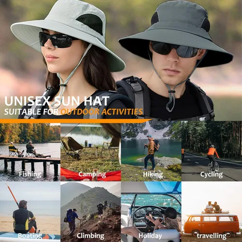 Miniatura 6 de Surblue Sombrero de sol para mujeres/hombres, sombrero de pesca con protección UV UPF 50+ sombrero de pescador de ala ancha Gris claro