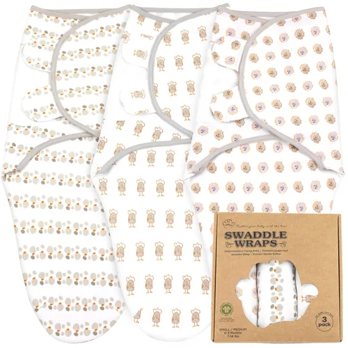 Miniatura 35 de Mantas para envolver para recién nacidos – Juego de 3 mantas para bebé de 0-3 meses – Saco de dormir ajustable – Envuelto suave de algodón orgánico