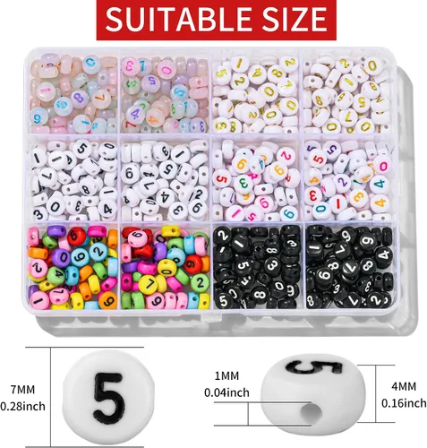 Miniatura 2 de Hudinsun 500 cuentas acrílicas de números 0-9 en caja de 12 cuadrículas, cuentas redondas para pulseras, joyas de amistad sin cuello, fabricación