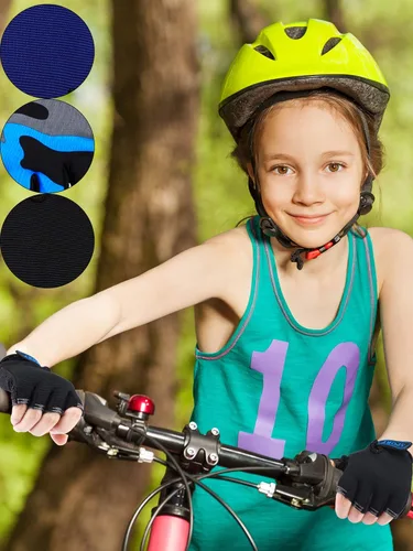 Miniatura 2 de Boao 3 pares de guantes de medio dedo para niños guantes de deporte antideslizantes de gel para niños Ciclismo de montar en bicicleta, azul, gris
