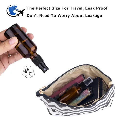 Miniatura 4 de Paquete de 6 botellas de spray de vidrio ámbar para aceites esenciales, botella pequeña de 2 onzas de niebla fina vacía de viaje para cabello