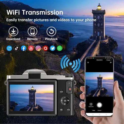 Miniatura 9 de Cámara digital 4K para fotografía con WiFi 64MP Cámara de vlogging de enfoque automático para video de YouTube de 3 pulgadas, pantalla abatible