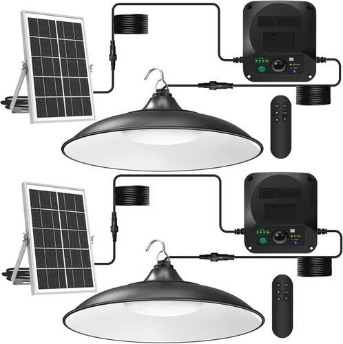 Miniatura 9 de Luces solares de cobertizo para interiores y exteriores, luz colgante con sensor de movimiento de 3200 lm disponible durante el día con control