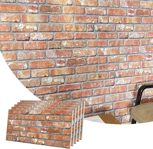 Miniatura 45 de Dundee Deco Paneles de pared 3D de ladrillo sintético, revestimiento de pared con aspecto de piedra roja, gris y marrón, espuma de poliestireno