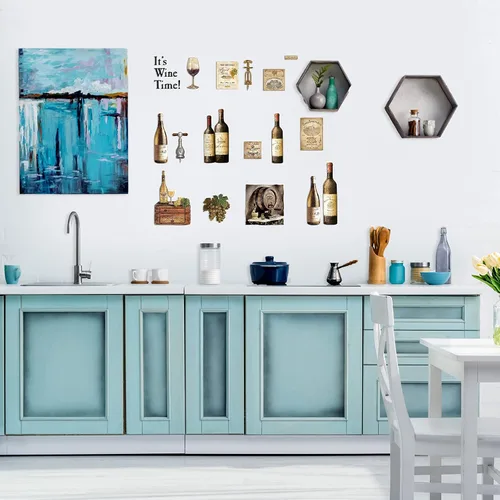 Miniatura 6 de 8 hojas de calcomanías de pared para botella de vino, calcomanías de pared de frutas de uva, decoración de cocina, calcomanías de cata de vinos