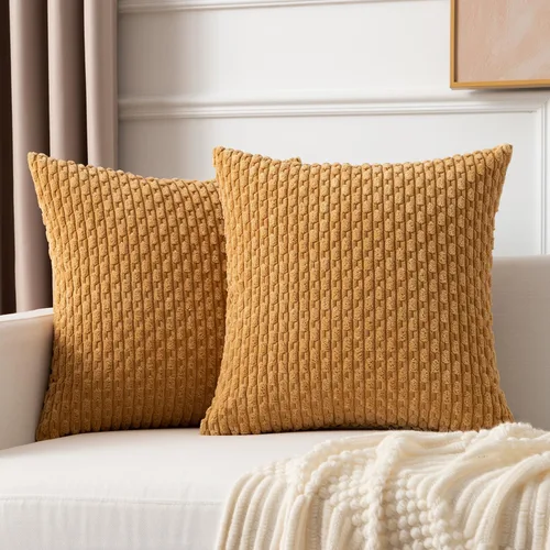 Miniatura 13 de Kevin Textile - Juego de 2 fundas de almohada decorativas de pana de 22 x 22 pulgadas, suaves, estilo bohemio, a rayas, decoración moderna del hogar