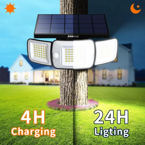 Miniatura 4 de intelamp Luz de inundación solar para exteriores, impermeable, 6000 mAh, 1200 lúmenes, luces Sesnsor de doble movimiento, detección de 180°, control