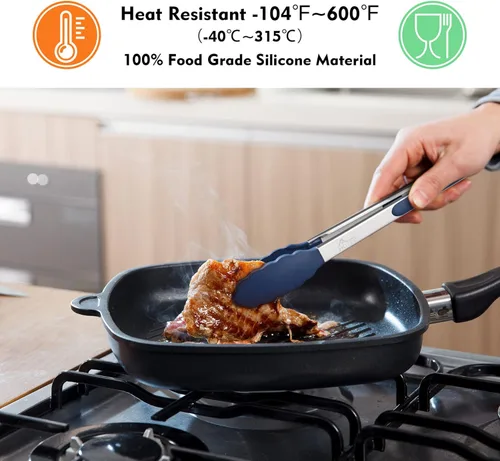 Miniatura 2 de HOTEC Pinzas de cocina premium de acero inoxidable con cierre y puntas de silicona, juego de 3-7", 9" y 12" (azul degradado)
