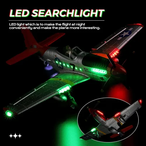 Miniatura 3 de CKYSCHN WLtoys XK A280 Avión RC, avión RC P51 Mustang de 4 canales con luces, aviones RC sin escobillas 6G/3D, avión de control remoto 2.4G, aviones