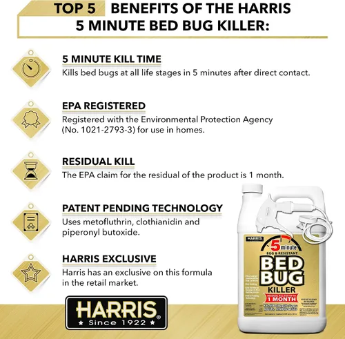 Miniatura 3 de Harris insecticida para bichos de cama de 5 minutos, fórmula inodora y sin manchas (128 oz)