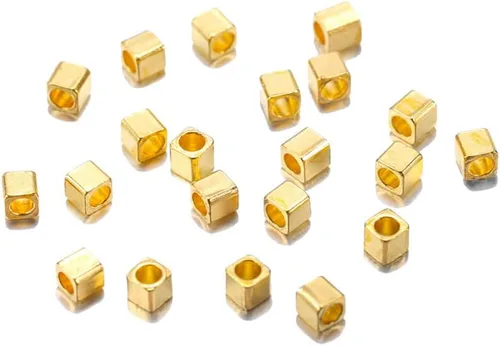 100 cuentas espaciadoras de cubo de 0.079 pulgadas para hacer joyas, cuentas espaciadoras de latón sueltas, cuentas espaciadoras cuadradas para