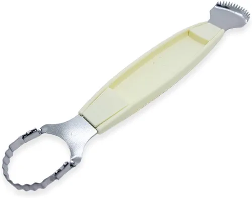 Miniatura 7 de WitnyStore Rallador de coco con mango de plástico blanco de 8¾ pulgadas de largo, 2 cuchillas, herramienta de cocina de estilo tailandés tradicional