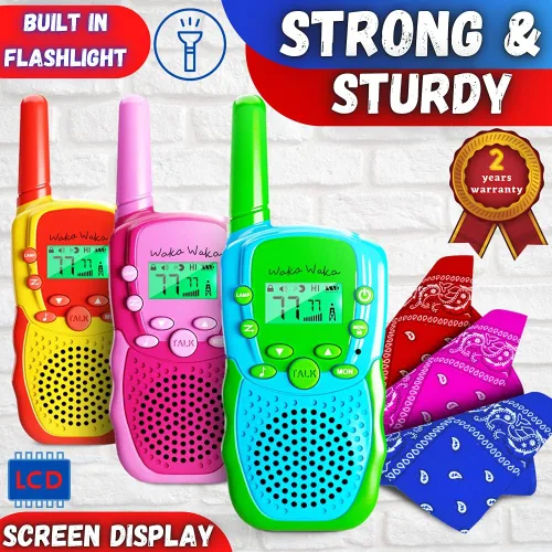 Miniatura 5 de Waka Waka Walkie Talkies para niños (paquete de 3, amarillo, rojo, verde) - Juego de walkie talkie bidireccional de largo alcance con bandanas