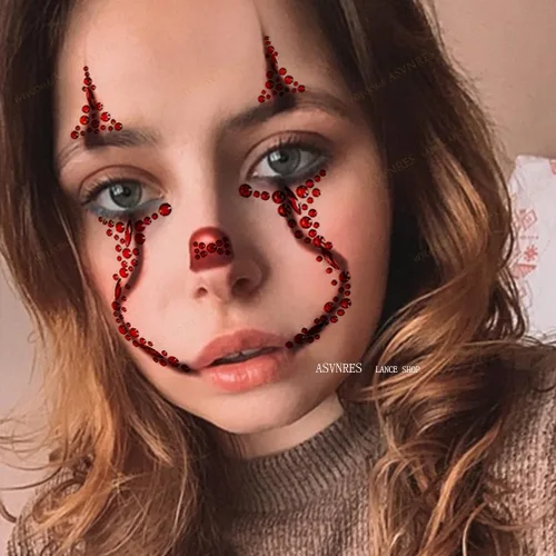 Miniatura 3 de 1 pieza de gemas faciales para Halloween, Día de los Muertos, tatuajes temporales de calavera con diamantes de imitación, piedras de cristal, gemas
