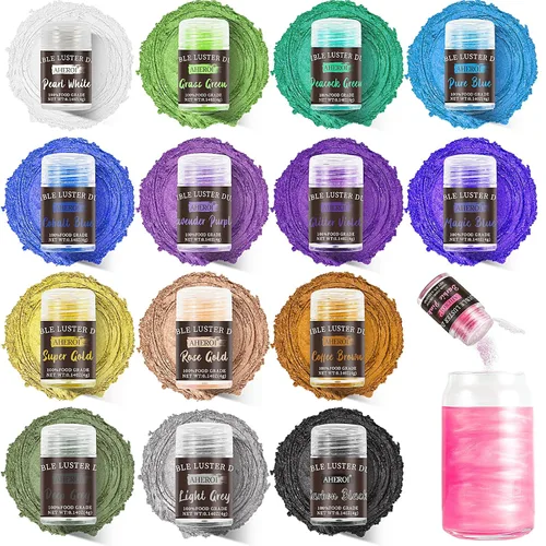 Miniatura 10 de Aheroi Set de purpurina comestible, 15 colores de polvo de lustre comestible, purpurina brillante para polvo de bebidas, purpurina para fondant