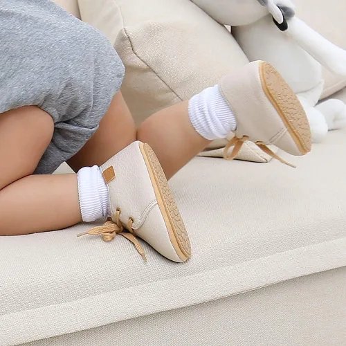 Miniatura 2 de SOFMUO Zapatillas de cuero con cordones para bebés niños y niñas, suela de goma suave, mocasines para bebés, zapatos Oxford para recién nacidos