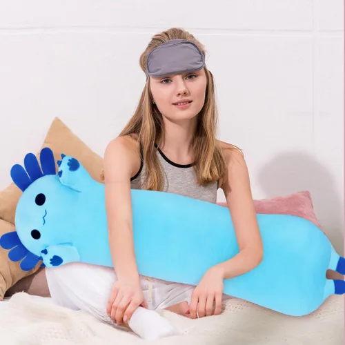 Miniatura 2 de Felpa de Axolotl Juguetes de Peluche Animal de Peluche Almohadilla de Cuerpo de Axolotl Largo Regalo para Niños y Niñas (Azul, 90cm/35.4in)
