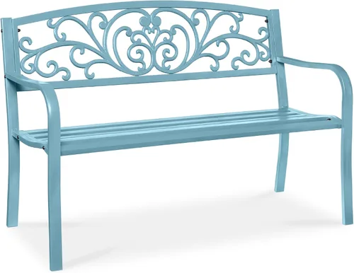 Miniatura 20 de Mejor Elección Productos 50 in patio parque banco de jardín patio marco de acero inoxidable muebles al aire porche silla, L, Negro