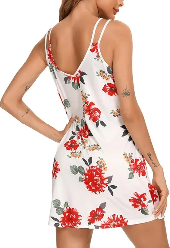 Miniatura 6 de Camisón estampado para mujer, camisón sin mangas, talla grande, ropa de dormir con bolsillos, tallas S-3XL
