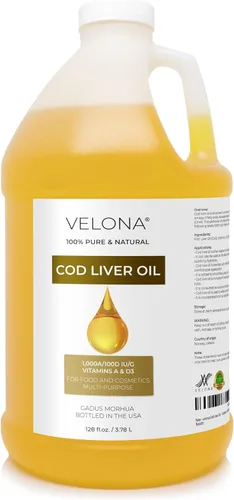 Miniatura 9 de velona Aceite de hígado de bacalao – 2 onzas líquidas 1,000A/100D UI/g Omega 3 Vitaminas A y D3 Aceite nórdico de origen sostenible del Ártico