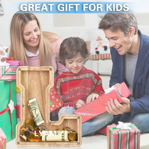 Miniatura 2 de callie Alcancía con inicial personalizada, regalo para niños, banco inicial con letras del alfabeto, banco interactivo de madera para ahorrar dinero